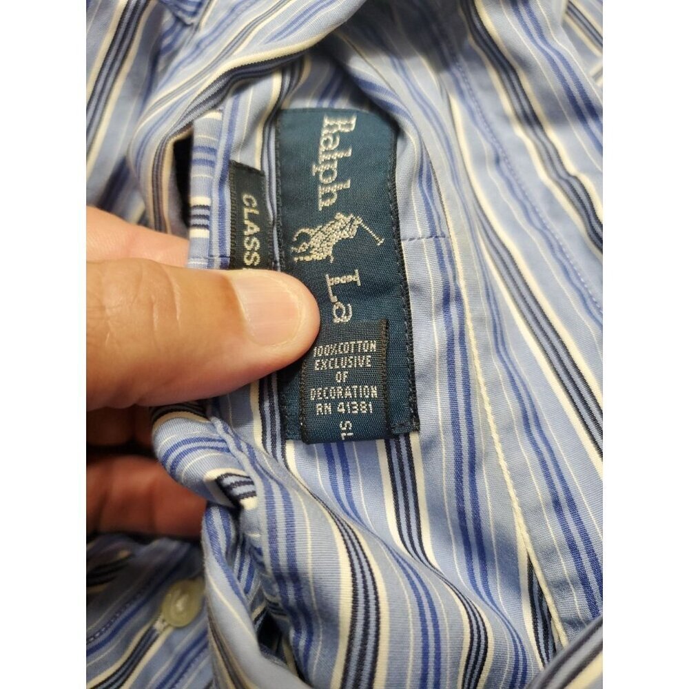 Ralph Lauren Adult Mens XL Blue Striped Classic Fit Long Sleeve Button Up Shirt - Picture 5 of 9